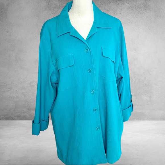 Draper's & Damon's Tops - Draper's & Damon's Blue Crinkle Button Down Top